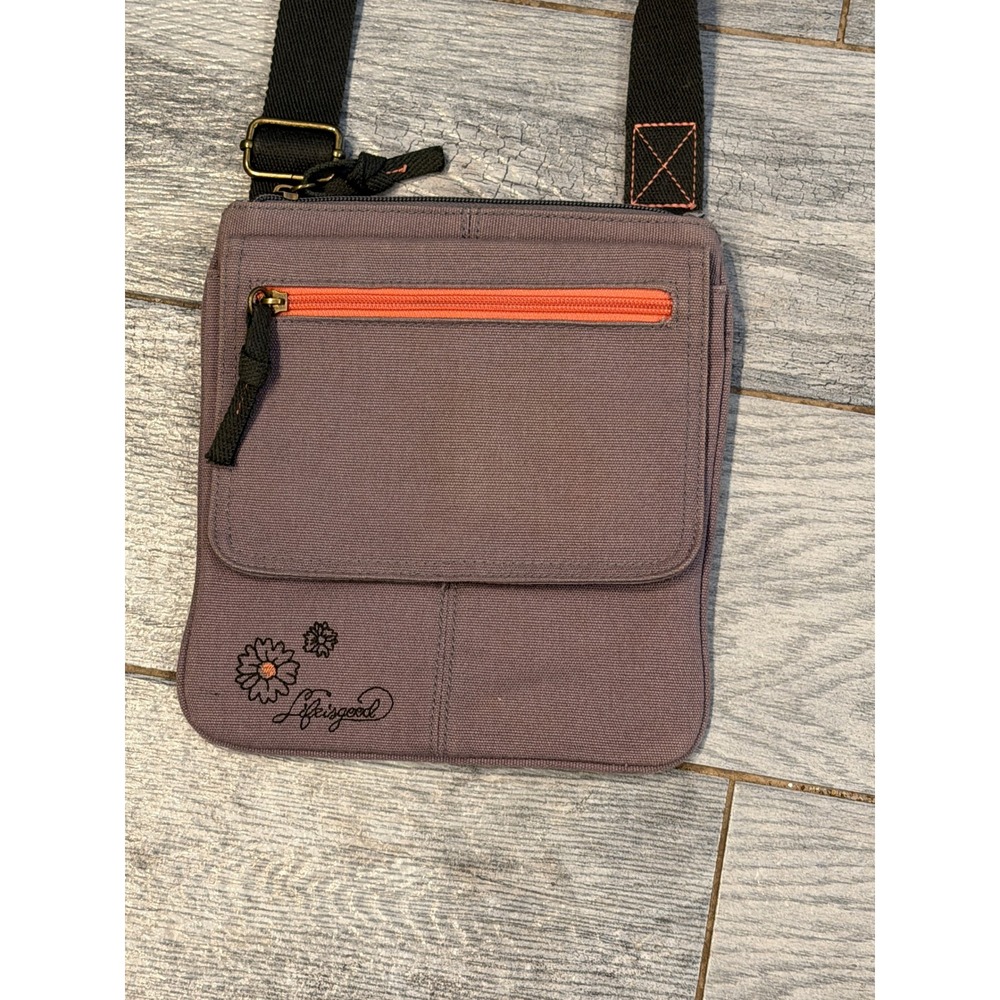 Life is Good Crossbody Bag Floral Canvas ZiPpEr BrOkE LIG Purse Hiking